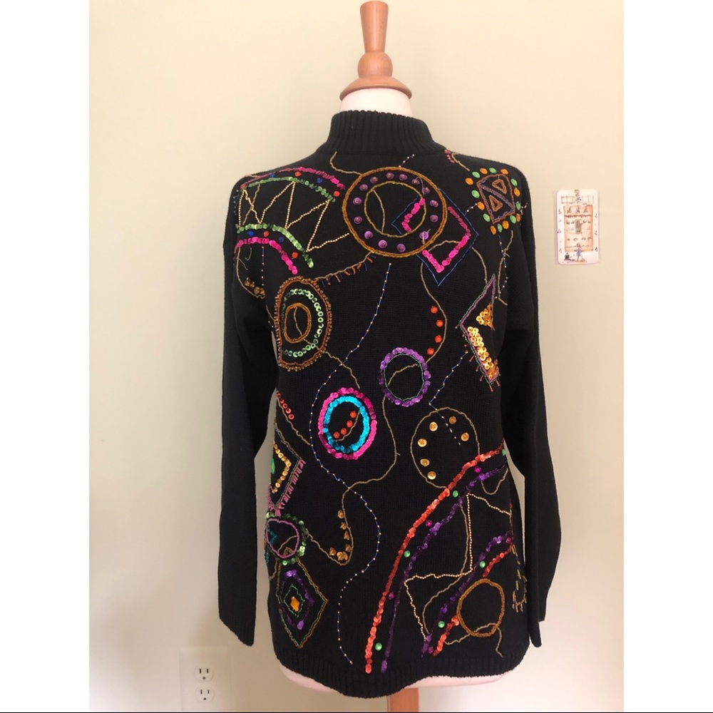 Ugly Vtg 90s Christmas New Years Sequins Swearer M